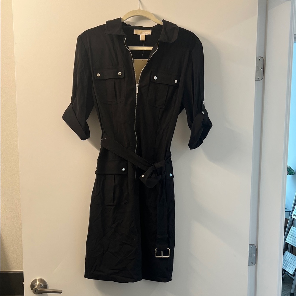 MICHAEL Michael Kors Black Belted Long Sleeve Dress